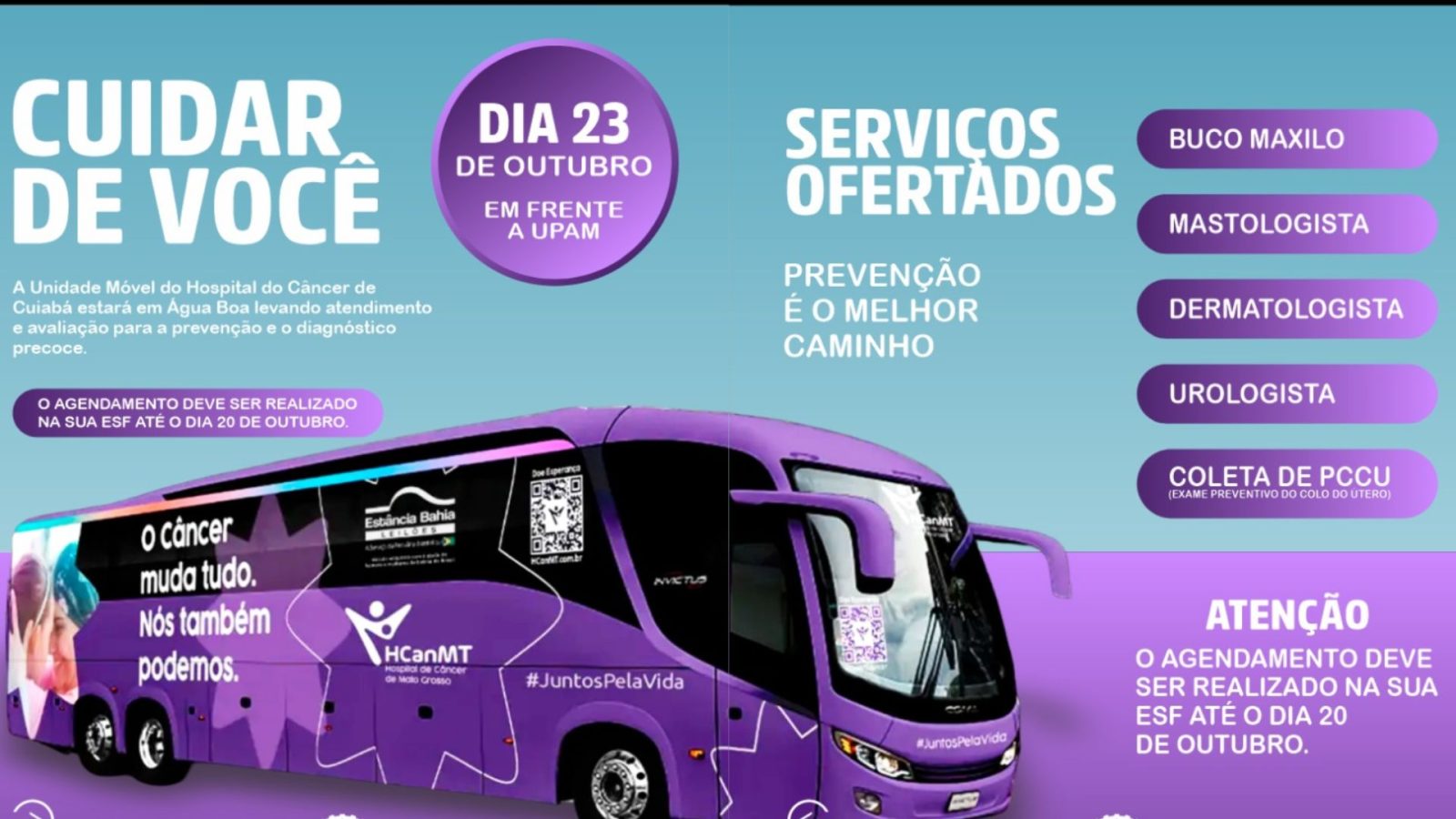 Água Boa recebe ônibus do Hospital de Câncer com exames em MT