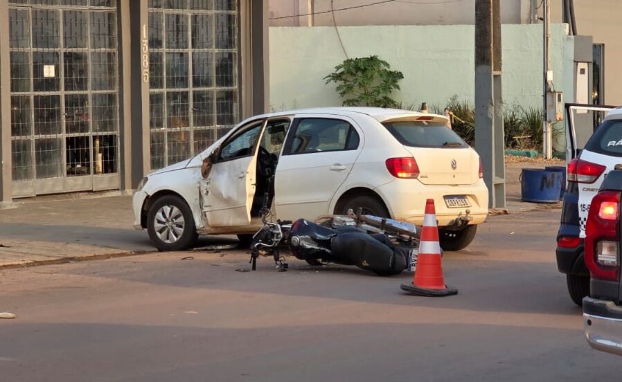 Batida entre carro e moto deixa dois feridos em Guarantã do Norte