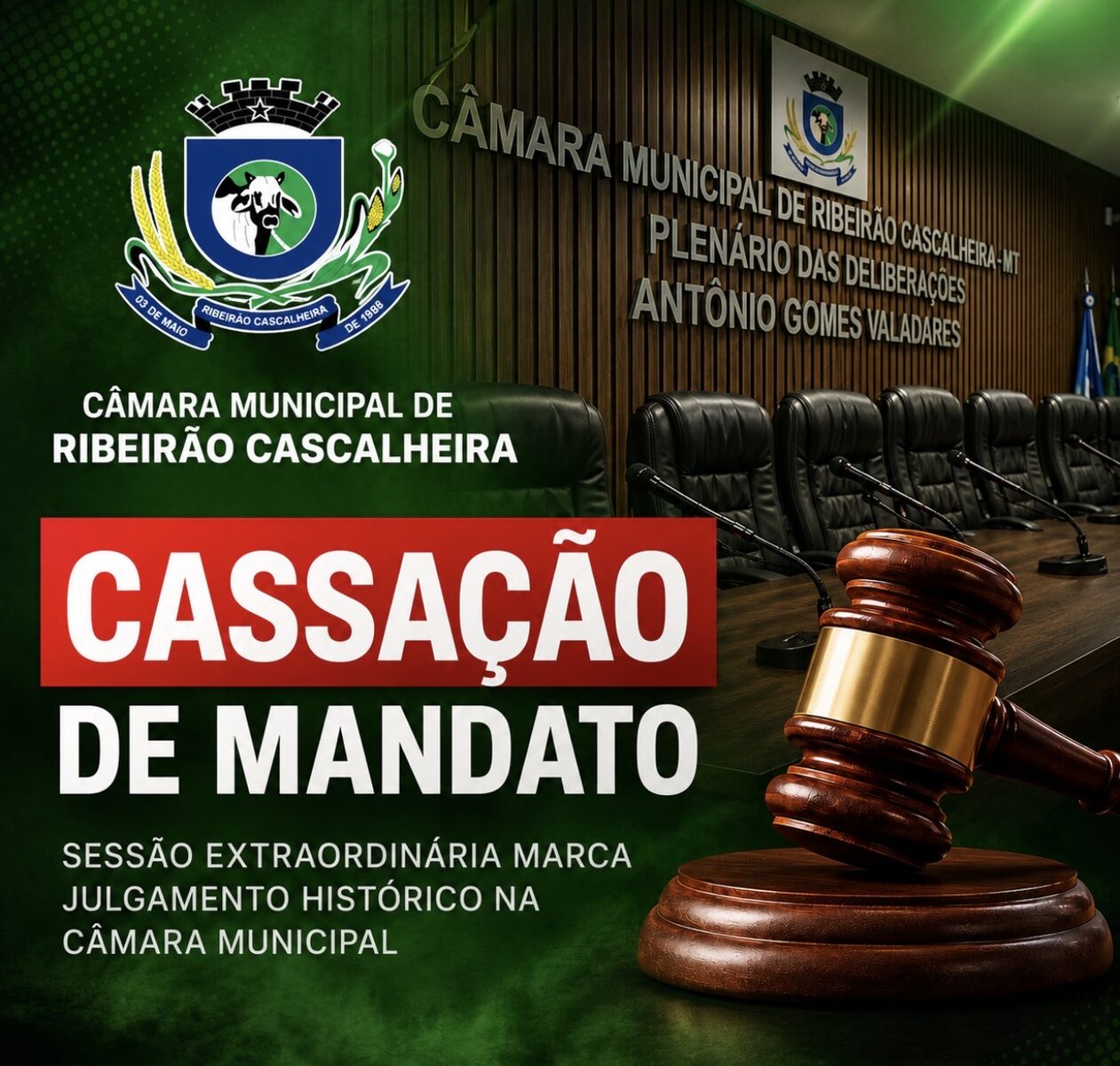 Câmara cassa mandatos de dois parlamentares em Ribeirão Cascalheira
