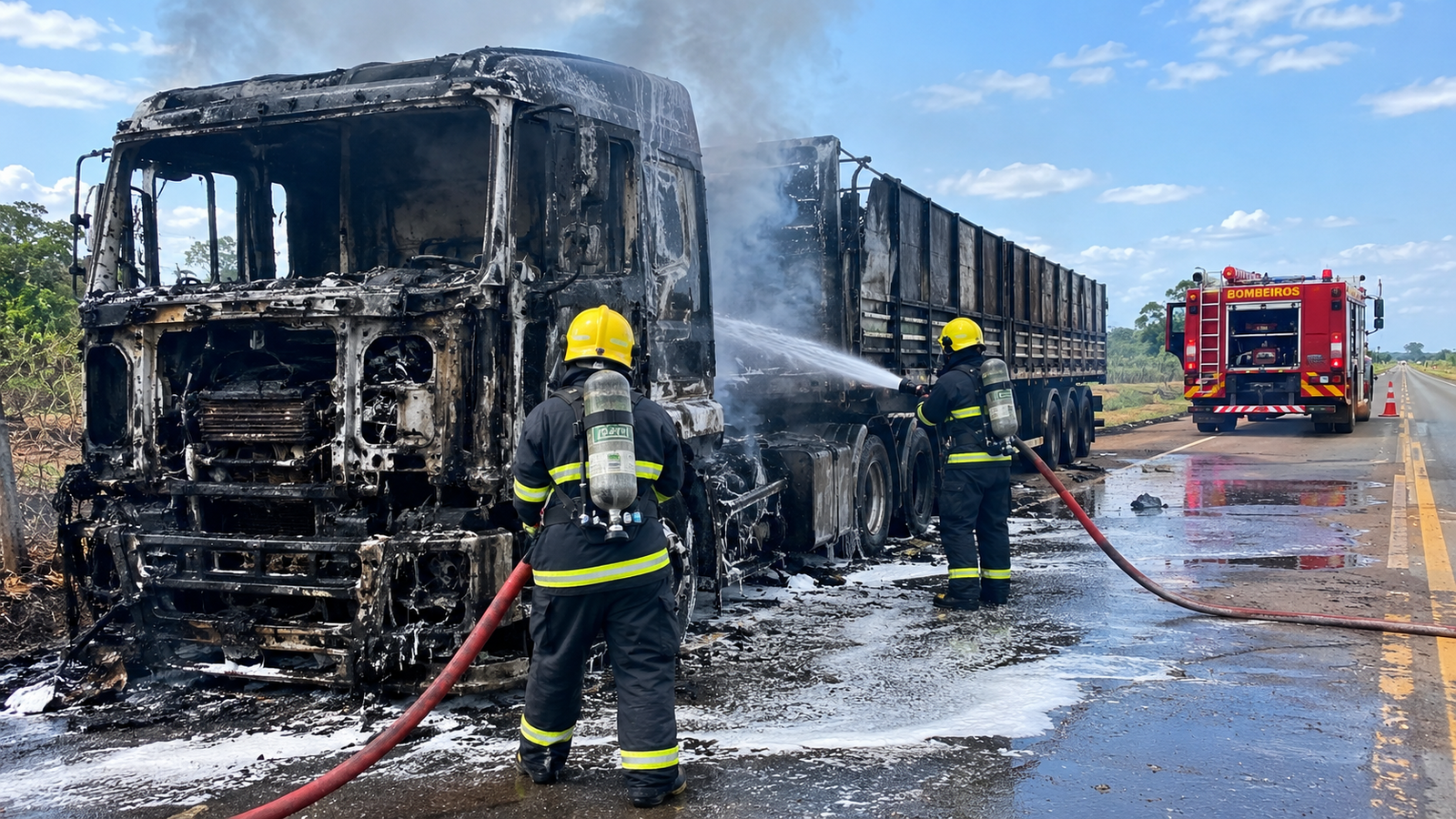 Caminhão pega fogo na rodovia MT-326 em Mato Grosso