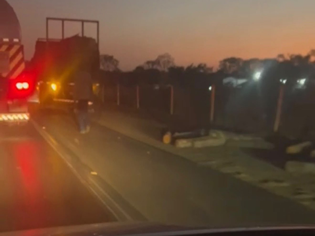Carga de 12 toneladas de madeira cai de caminhão na BR-163 em Sorriso