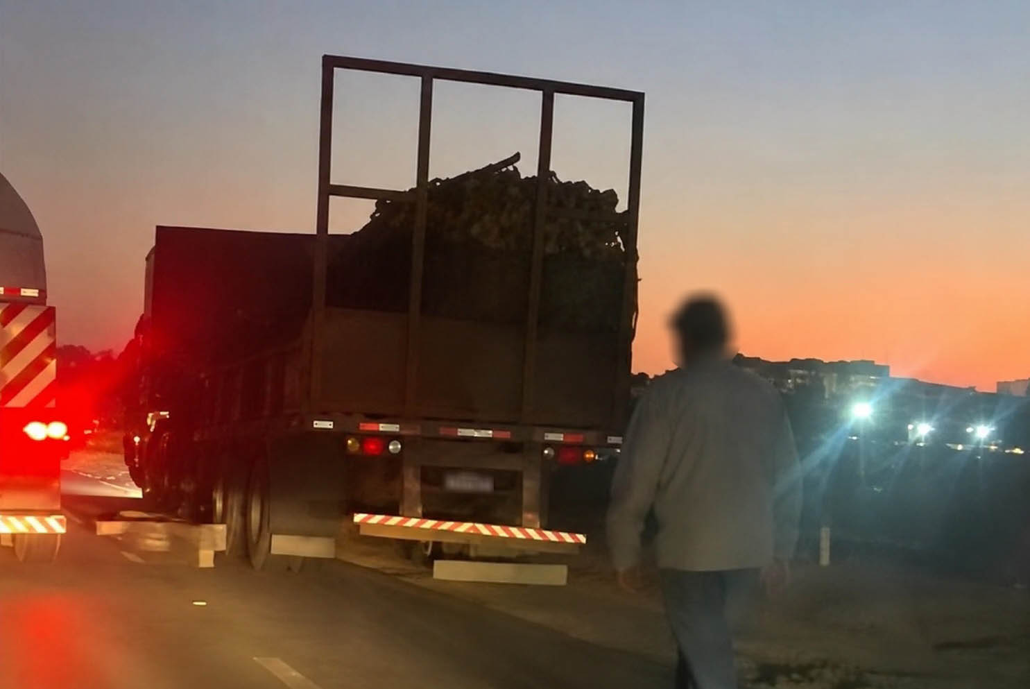 Carga de madeira cai de carreta na BR-163 em Sorriso