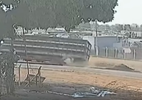 Carreta com carga de suínos tomba na BR-070 em Várzea Grande MT