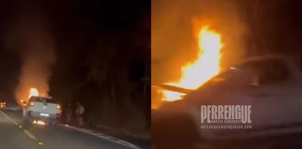 Carro pega fogo após batida na MT-251 em Cuiabá