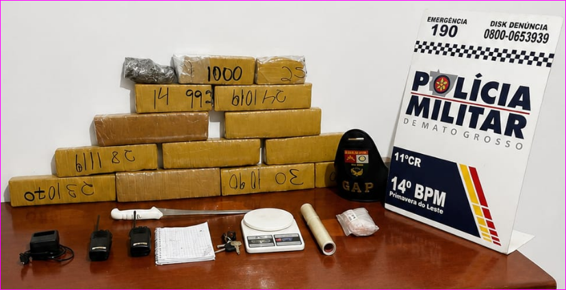 Dupla é presa com 12 tabletes de maconha após perseguição em Primavera do Leste