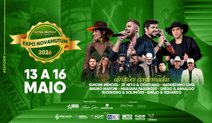 Expo Nova Mutum 2026 terá shows e entrada gratuita
