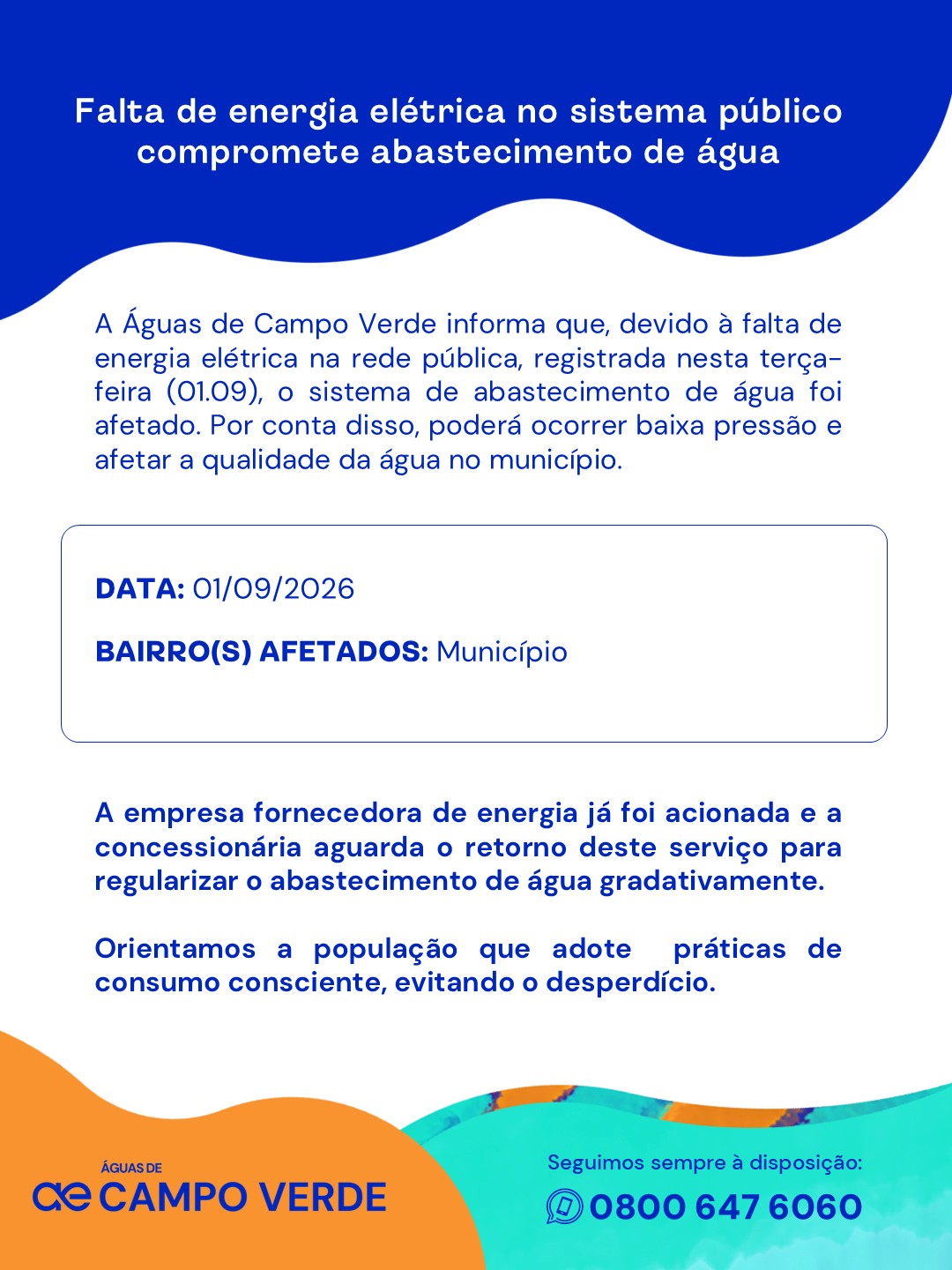 Falta de luz prejudica distribuição de água em Campo Verde