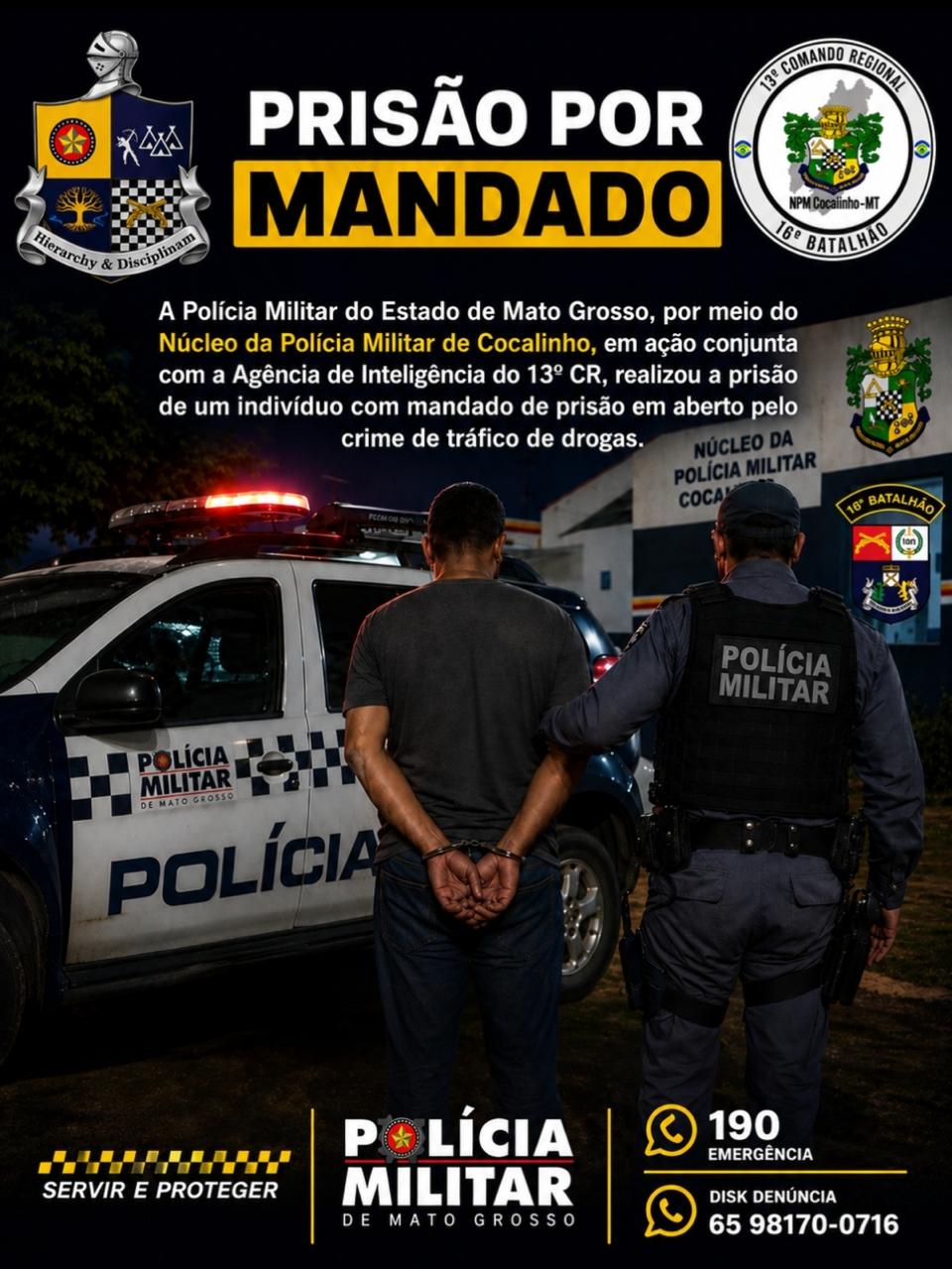 Foragido por tráfico de drogas é preso pela PM em Cocalinho