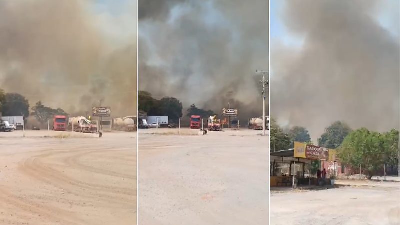 Fumaça de incêndio bloqueia BR-364 em Jangada