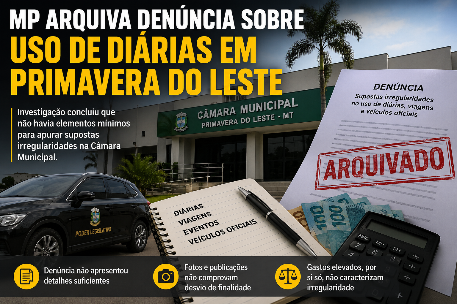 MP arquiva denúncia sobre uso de diárias em Primavera do Leste