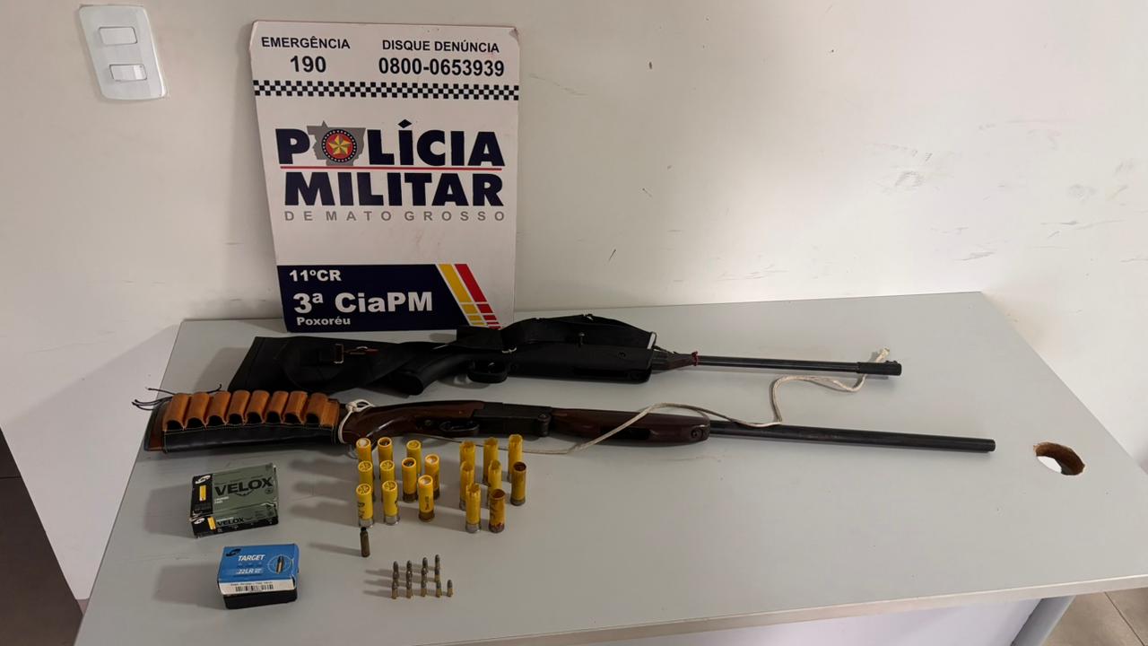 PM prende homem com armas e munições em fazenda de Poxoréu