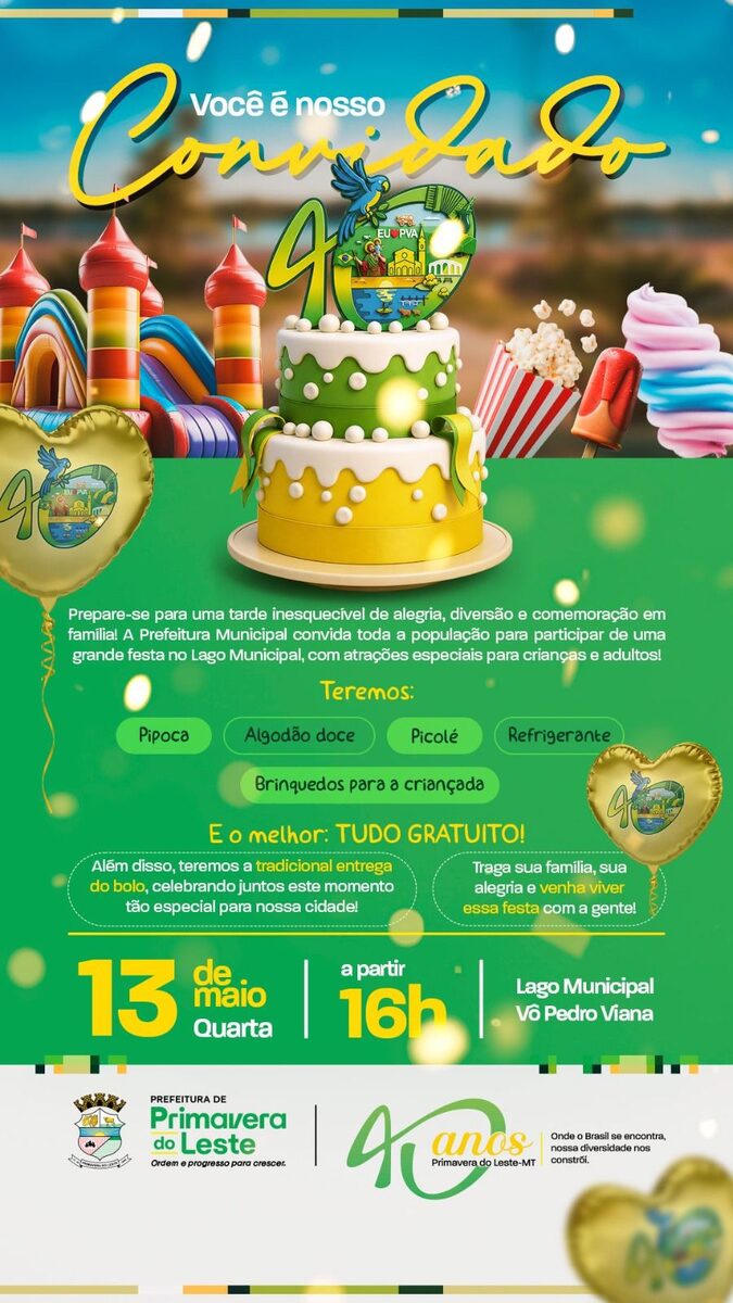 Primavera do Leste celebra 40 anos com festa gratuita, bolo gigante e Semana do Cavalo