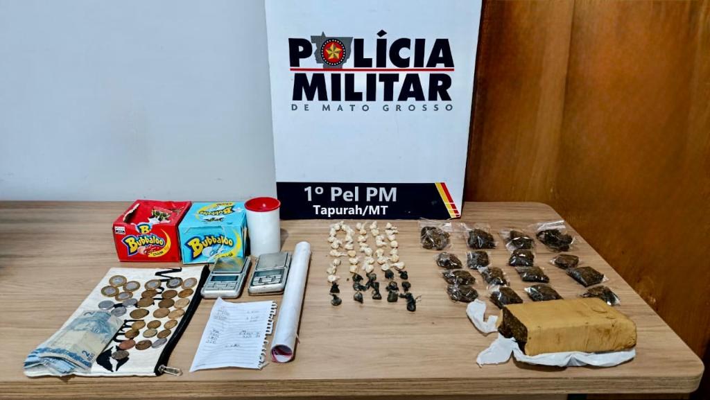 Prisão por tráfico de drogas leva jovem e adolescente à delegacia em Tapurah (MT)