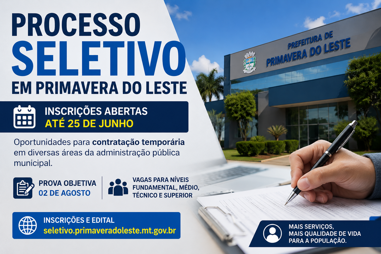 Processo seletivo abre vagas temporárias em Primavera