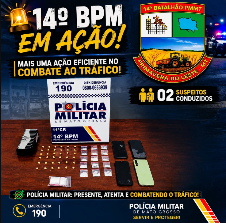 Tráfico de drogas leva dois à delegacia em Primavera do Leste